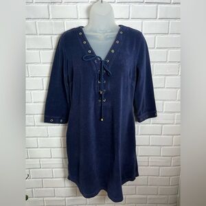 Boston Proper Dress Small Blue Swim Cover Up Lace Up Gold Rivets/size S